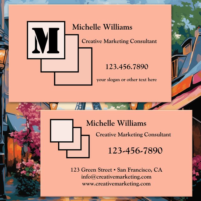 Votre carte de visite monogramme créative aux coul (Creative marketing business card featuring a playful custom design in your own colors)