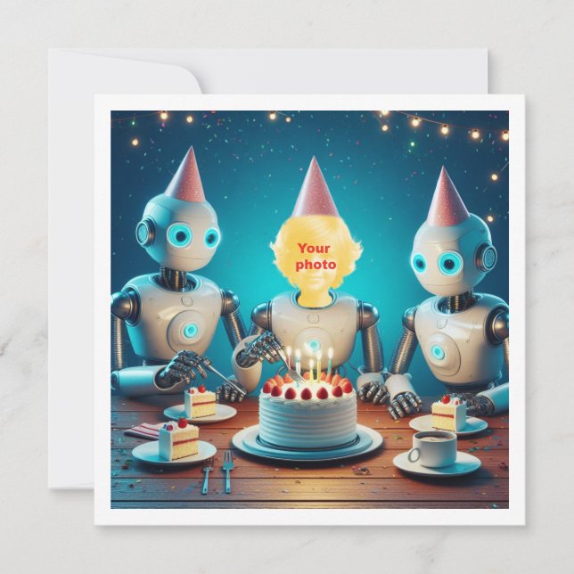 Votre enfant avec des robots, carte d'anniversaire (Devant)