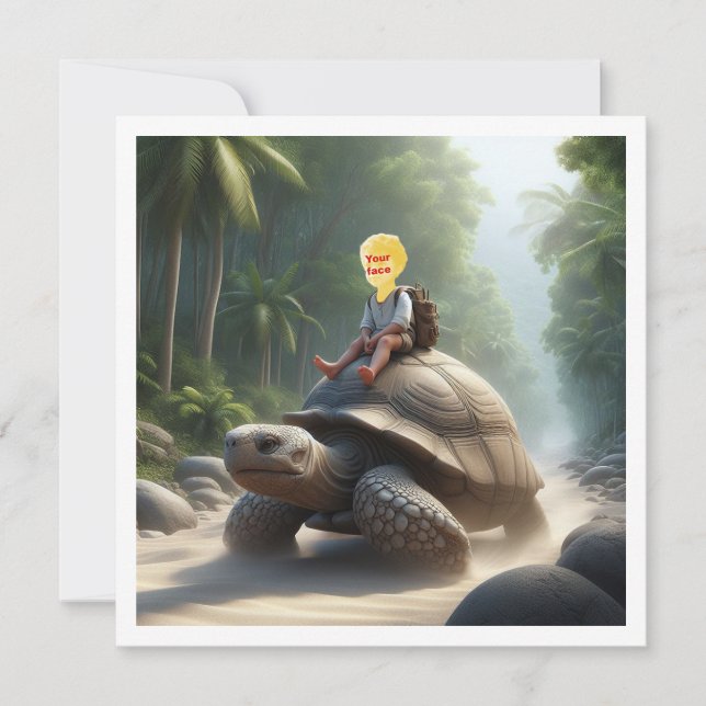 Votre enfant chevauchant une tortue, carte blanche (Devant)