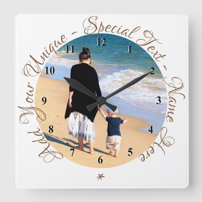 Votre horloge photo personnalisée avec du texte pe (Recto)