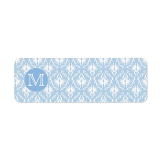 Votre Lettre, Monogramme. Motif Damas bleu pâle.