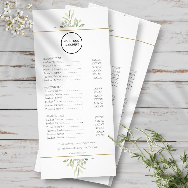 Votre Logo Salon Vert Menu Service (Your Logo Greenery Salon Service Menu)