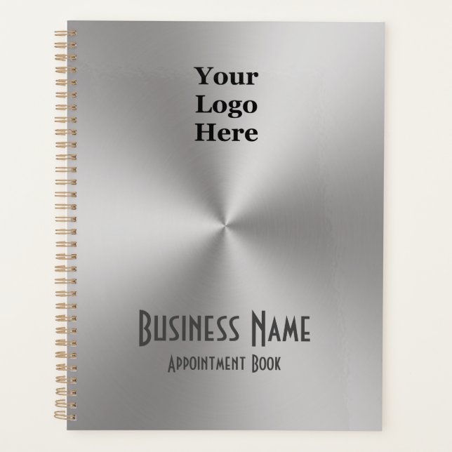 Votre logo Son Silver Metal Look carnet de rendez- (Devant)