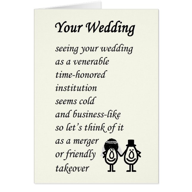 Votre mariage - un poème drôle de mariage (Devant)
