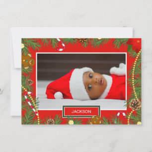 Votre mignonne bébé photo Red Frame Carte de Noël