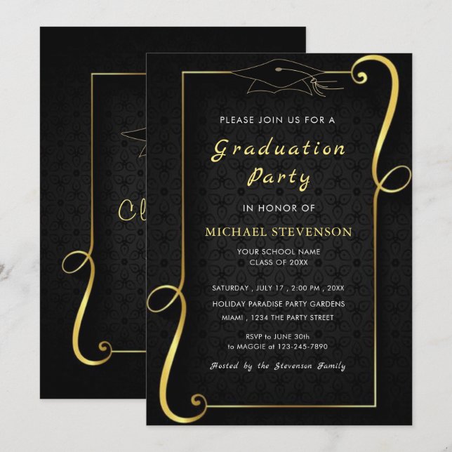 Votre Modèle d'invitations Gold Black Grad (Devant / Derrière)