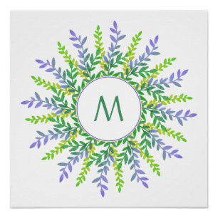 Votre Monogramme dans le cadre feuille poster pers