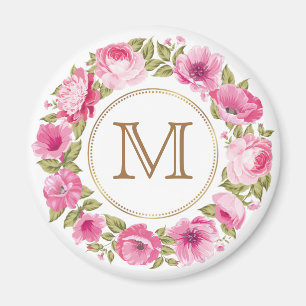 Votre monogramme dans un aimant à cadre de fleurs