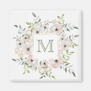 Votre monogramme dans un aimant à cadre de fleurs