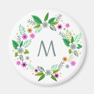 Votre monogramme dans un aimant à cadre de fleurs