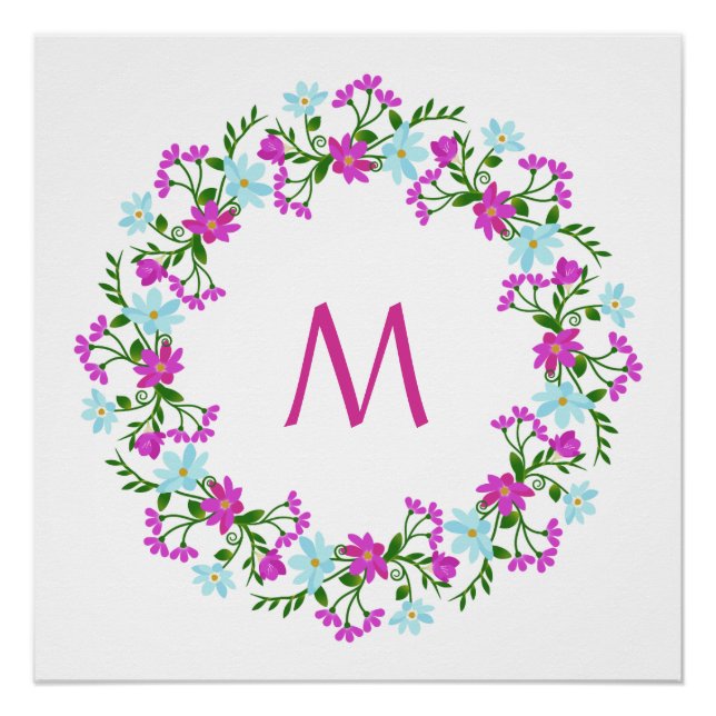 Votre Monogramme dans un cadre de fleurs poster pe (Devant)