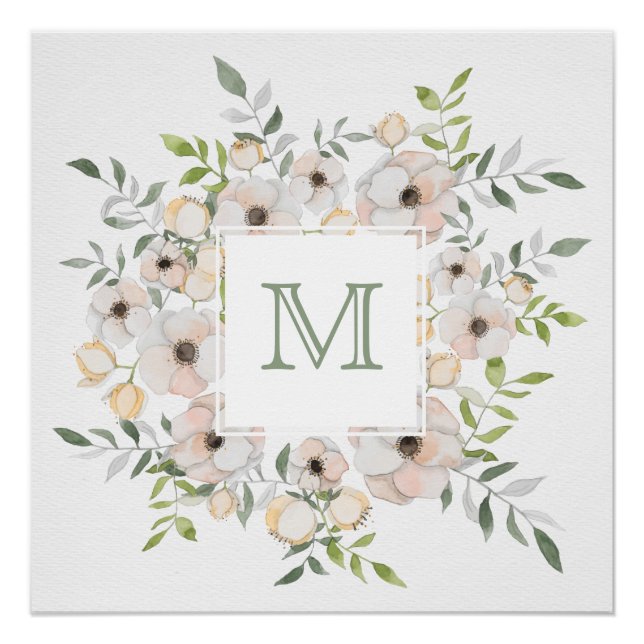Votre Monogramme dans un cadre de fleurs poster pe (Devant)