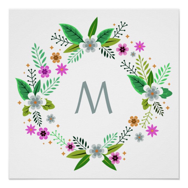 Votre Monogramme dans un cadre de fleurs poster pe (Devant)