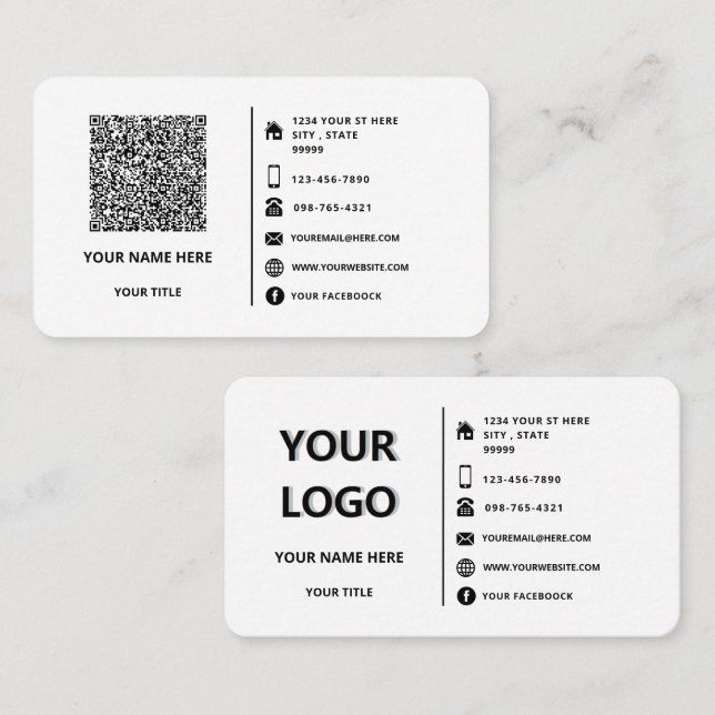 Votre nom de code QR Logo Adresse Carte de visite (Devant / Derrière)
