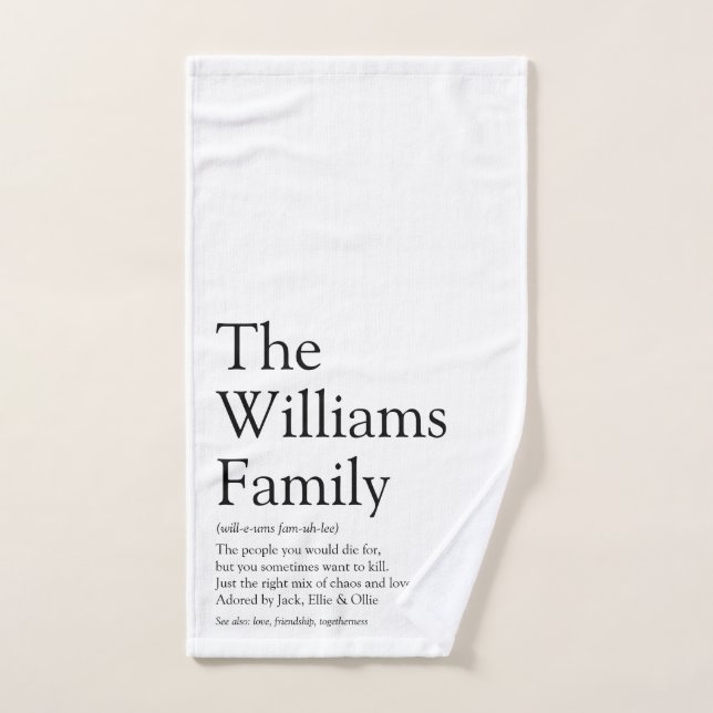 Votre nom de famille Définition Fun Noir et Blanc (Serviette à main)