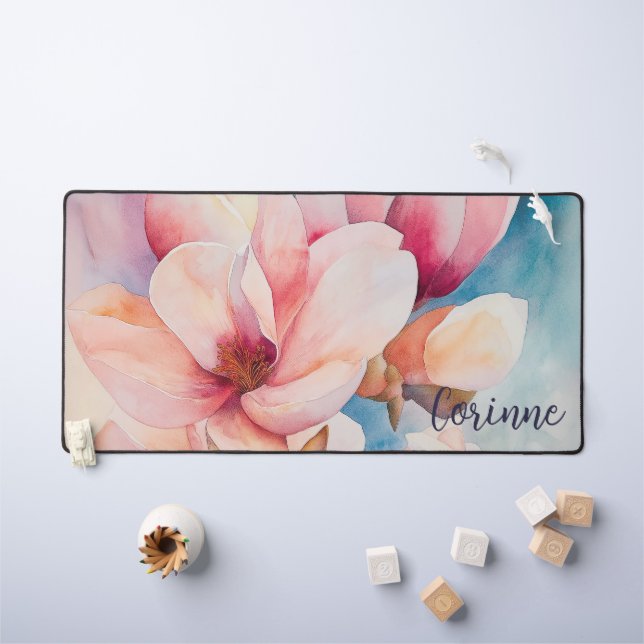 Votre nom Élégant Magnolia Rose Fleurs (Tableau pour enfants)
