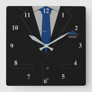 Votre nom Entreprise Horloge Noir Costume Bleu Cra