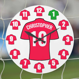 Votre nom Horloge de football - Chemises rouges