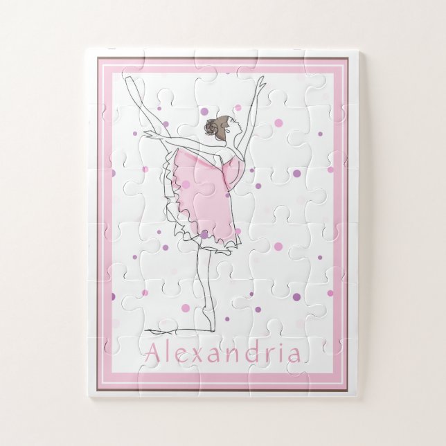 Votre nom ici Pink Ballerina Polka Dot Puzzle (Vertical)