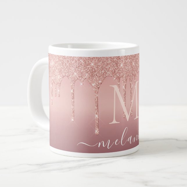Votre nom Lettre Mug Rose Gold Blush Parties scint (Devant gauche)