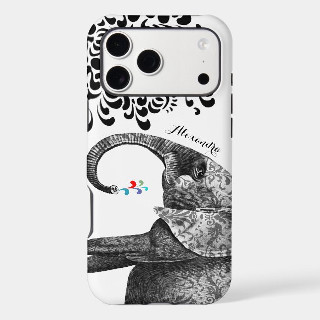 Votre nom ou citation Black Hindi Motif Elephant (Verso)