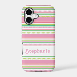 "Votre nom" perles rayées coque iphone5 rose