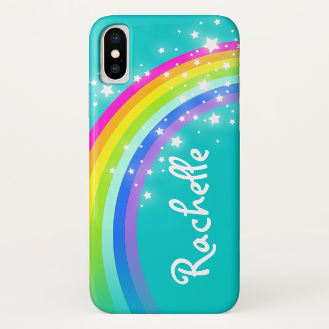 Votre nom rainbow aqua turquoise coque iphone (Dos)