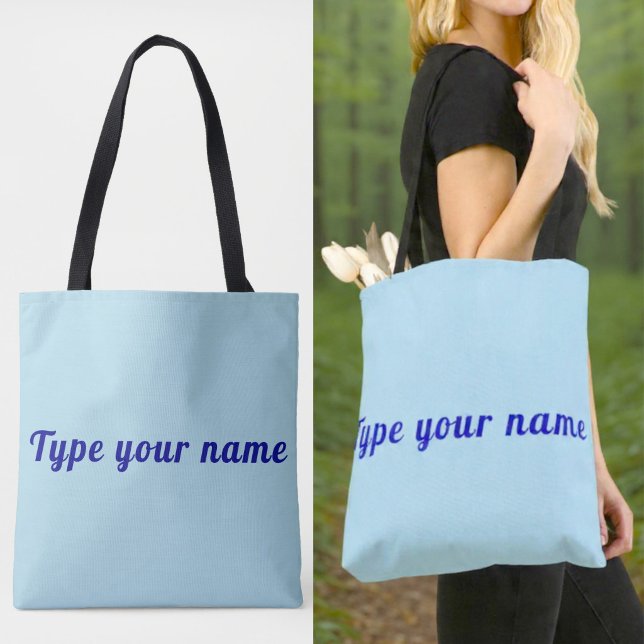 Votre nom sur sac fourre-tout bleu clair (Light blue tote bag with your name)