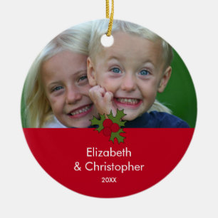 Votre ornement de Noël de cadre de houx de photo