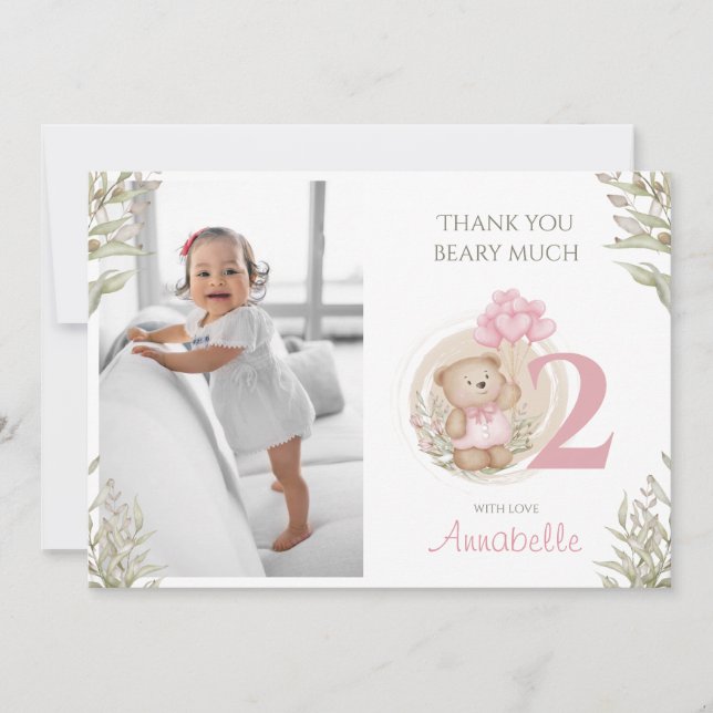 Votre photo 2e anniversaire fille Carte de remerci (Devant)
