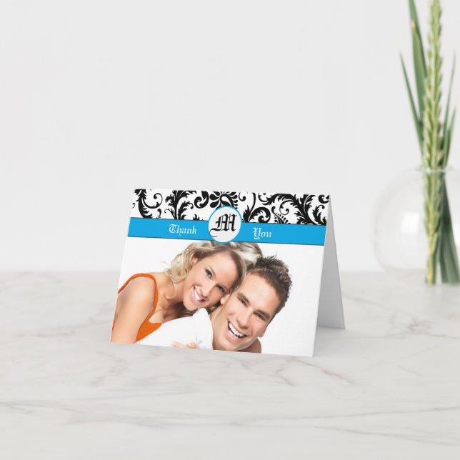 Votre photo Black Damask Aqua Borders Merci (Devant)
