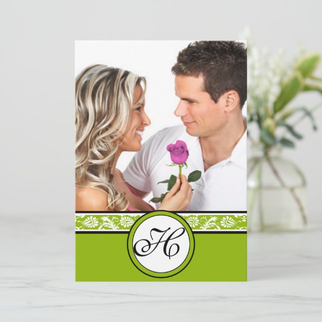 Votre photo Damas Apple Green Faire-part de mariag (Debout devant)