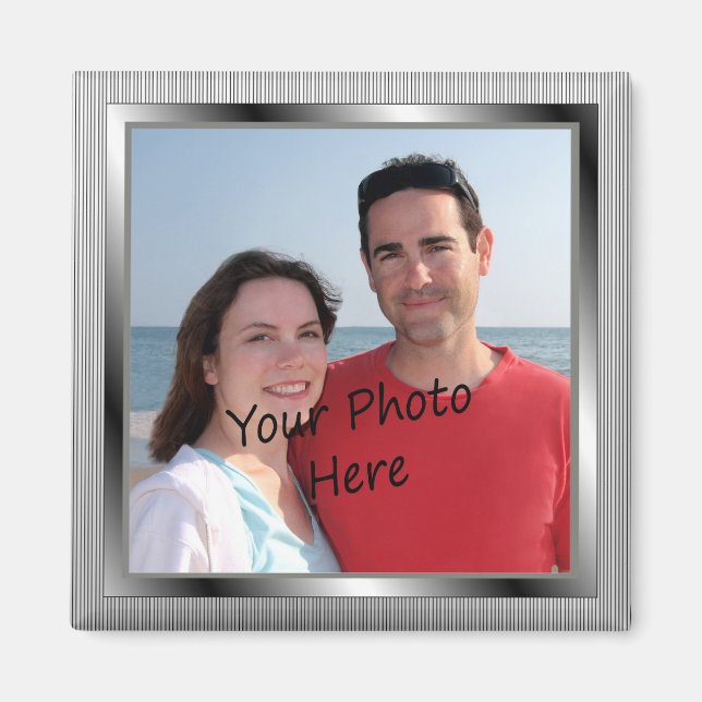 Votre Photo Sur Un Aimant À Cadre Argent (Devant)