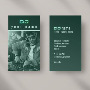 Votre propre carte de visite photo DJ techno verte