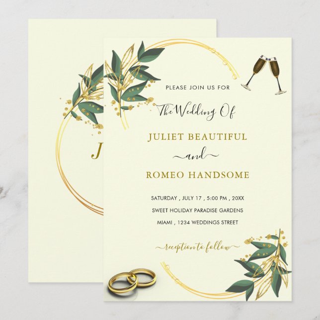 Votre propre Faire-part de mariage d'or Feuille De (Devant / Derrière)