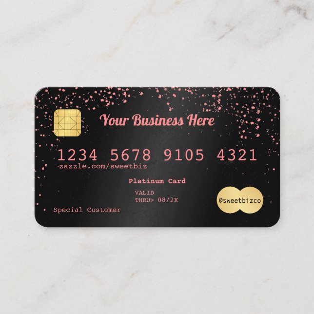 Votre texte Confetti Carte de crédit Black Pink (Devant)