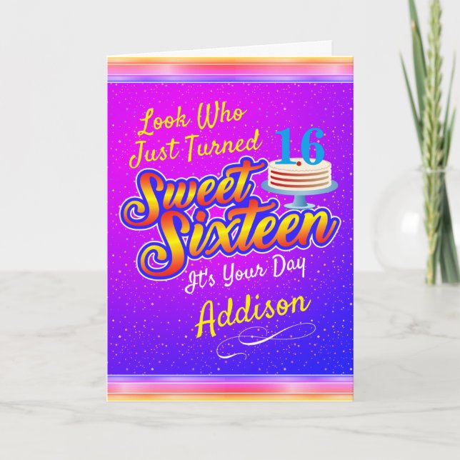 (Votre Texte) Sweet 16 Seize Anniversaire Carte (Devant)
