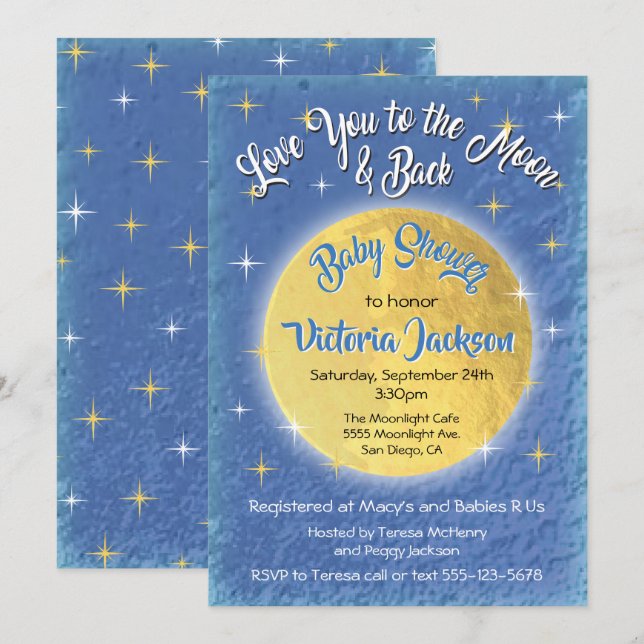 Vous aimez à la lune et les invitations baby showe (Devant / Derrière)