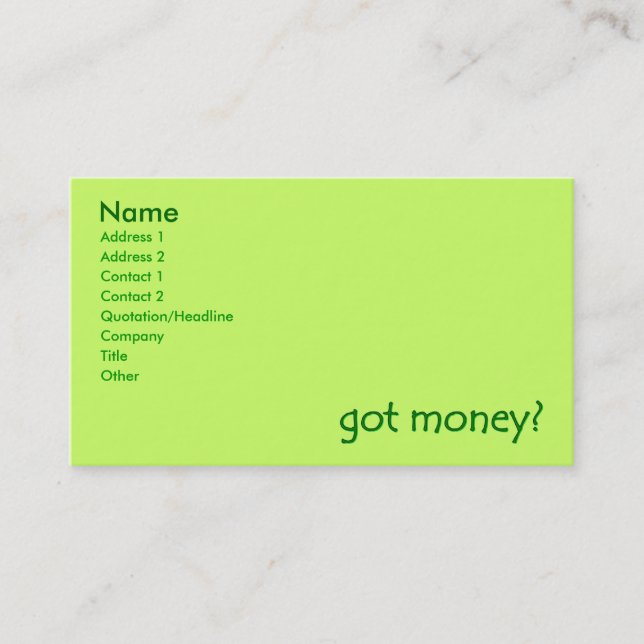 vous avez de l'argent ? Cartes de visite (Devant)