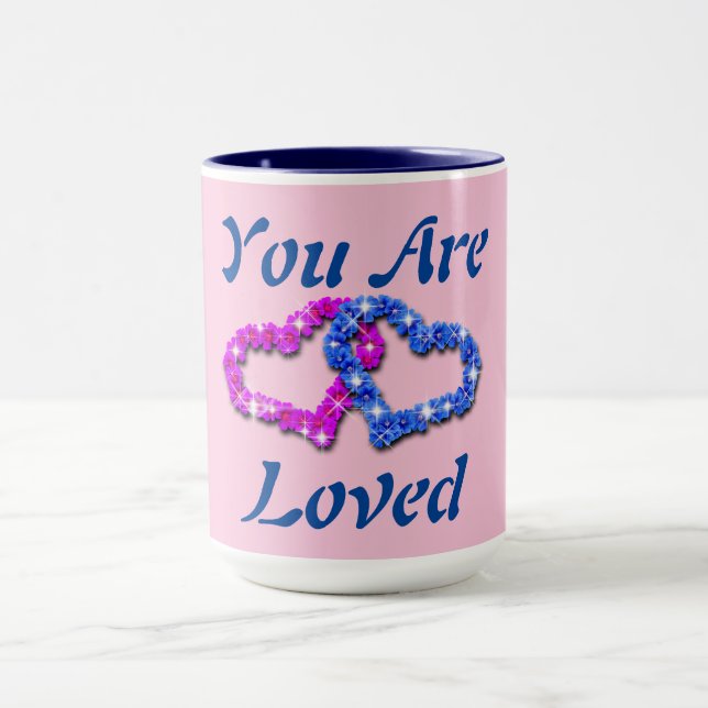 Vous Êtes Aimé Pink Bleu Coeur Café Mug (Centre)