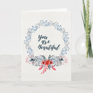 Vous Êtes Beau - Carte Florale Aquarelle Bleue