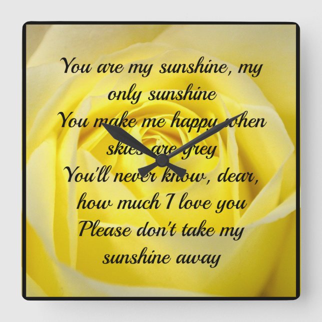 Vous Êtes Mon Carré Rose Jaune Sunshine Horloge (Recto)