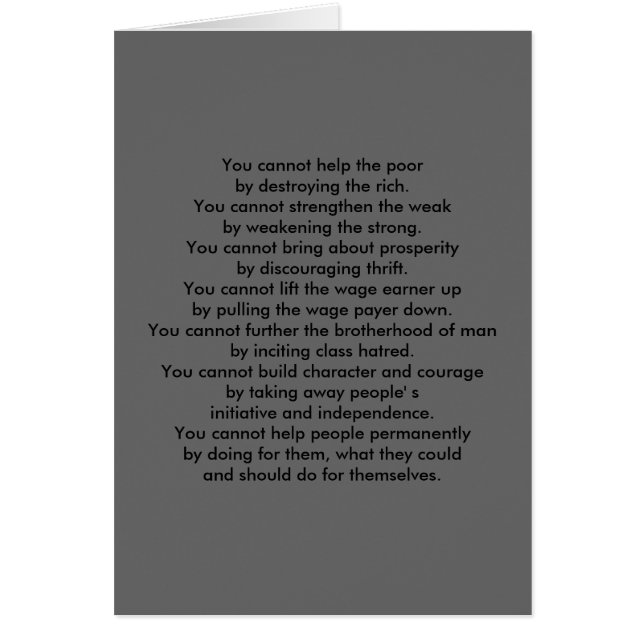 Vous ne pouvez pas aider les pauvres en détruisant (Devant)