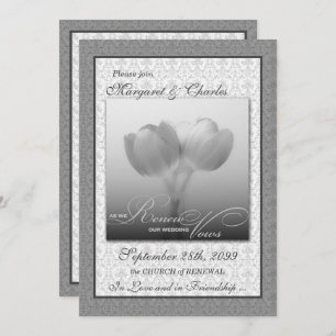 Vow Renewal Ceremony Silver Damask and Tulips Invitation