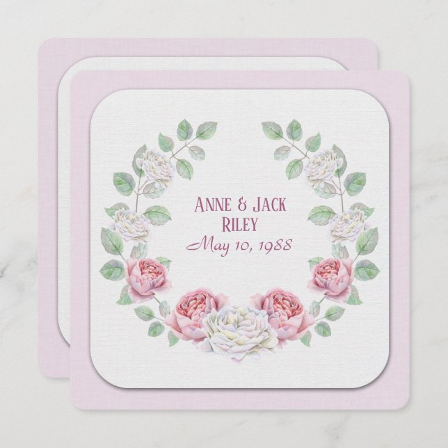 Vow Renewal Ceremony-watercolor rose wreath Invitation (Front/Back)