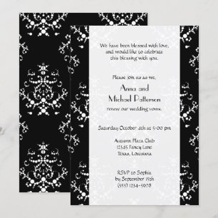 Vow Renewal - Damask, Ornaments, Swirls - Black Invitation