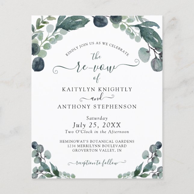 Vow Renewal Eucalyptus Greenery Budget Invitation (Front)