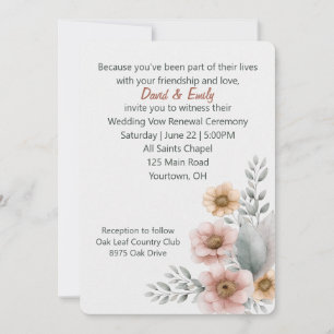 Vow Renewal Flowers On White Invitation