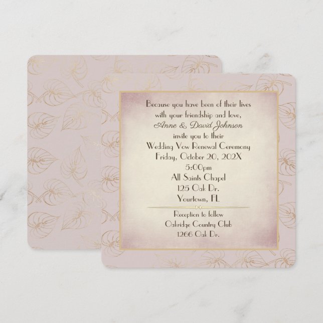 Vow Renewal Gold Foil Leaf Invitation (Front/Back)