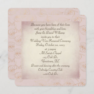 Vow Renewal gold foil leaf on blush background Invitation